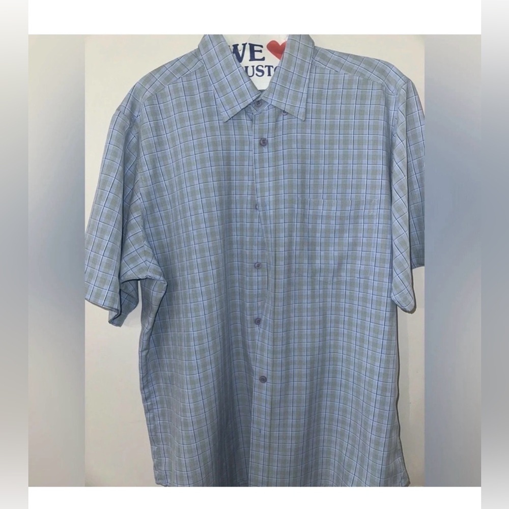Bugatchi Uomo Men's Large Shirt Sleeve Checkered Blue Plaid Shirt